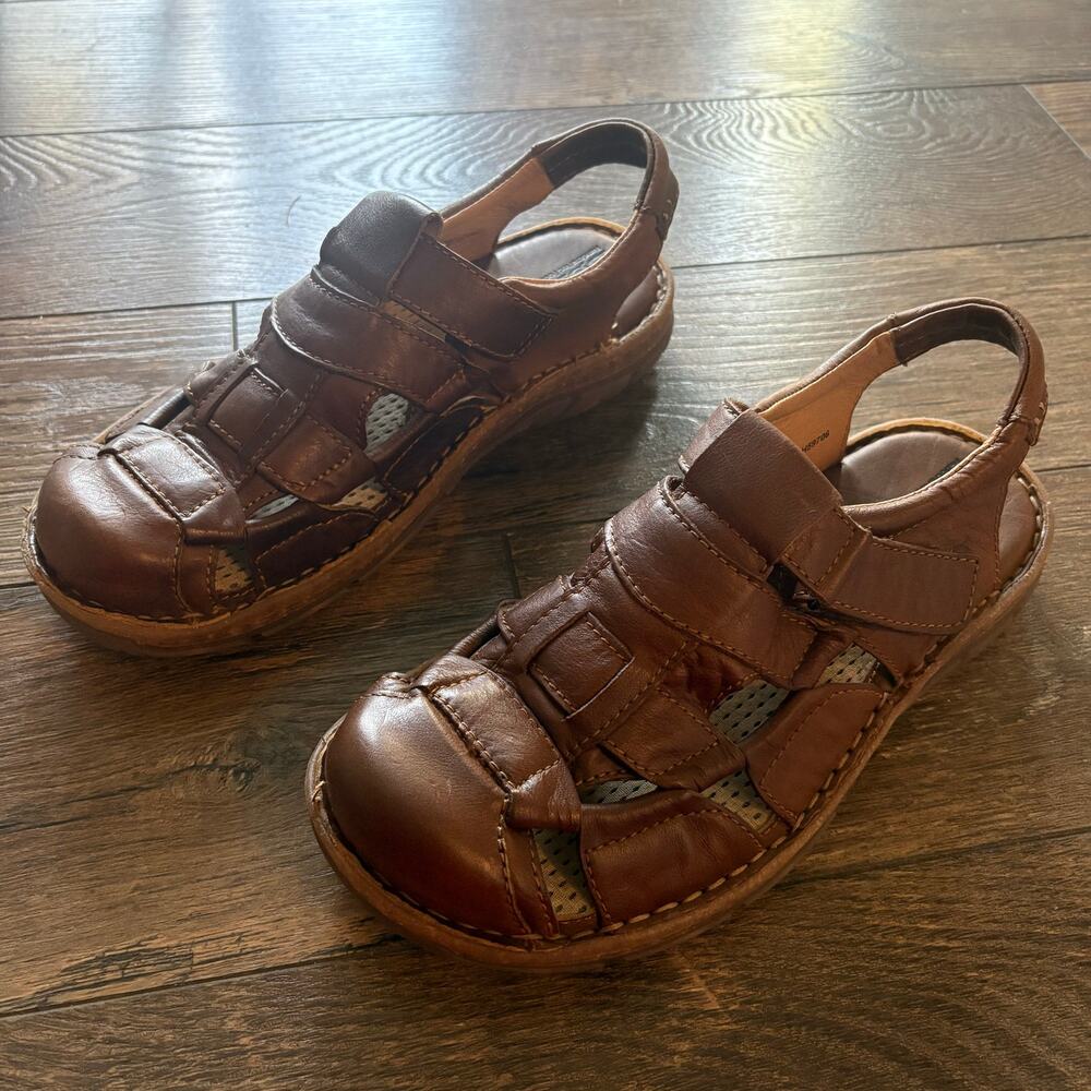Born BOC Fisherman Woven Sandals Brown Leather 90s YTK Mens Size 9 EU 42